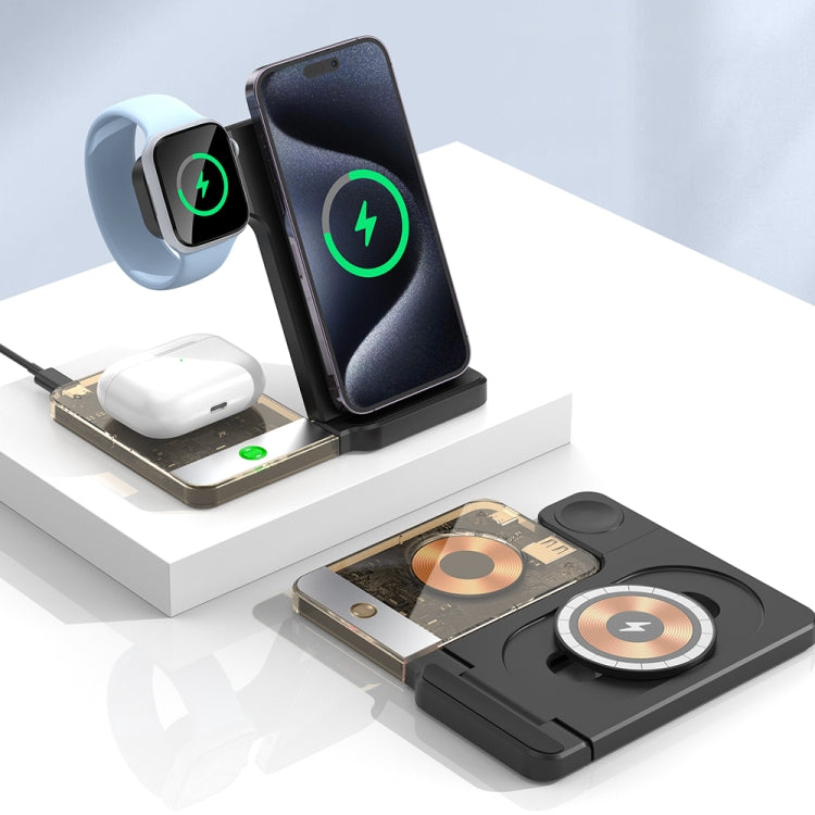 U17 15W 5 in 1 Folding Magnetic Wireless Charger with Night Light (Black)