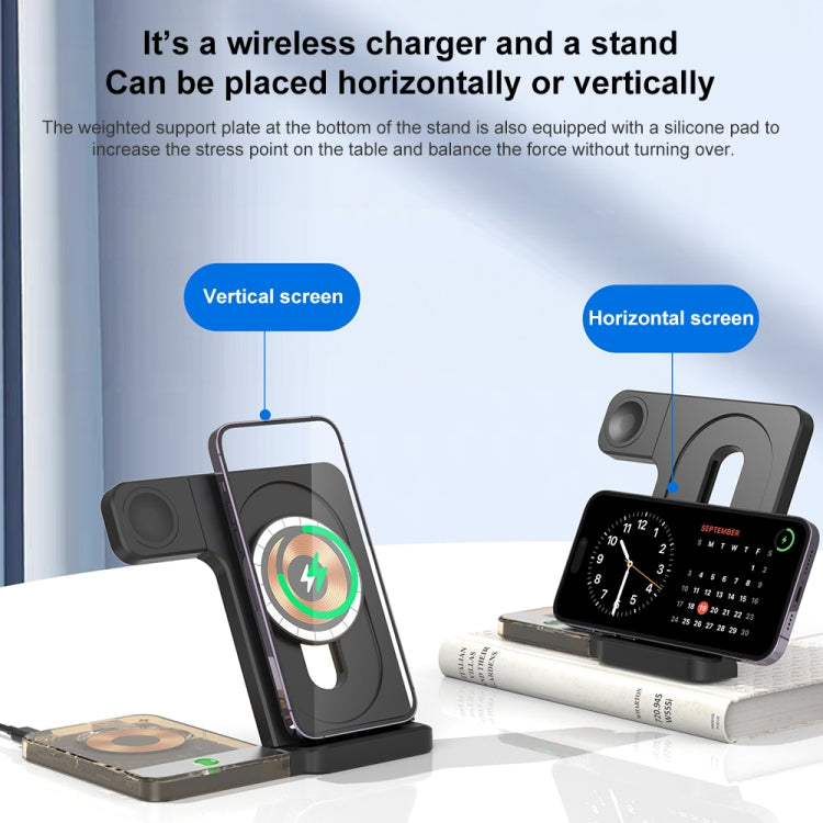 U17 15W 5 in 1 Folding Magnetic Wireless Charger with Night Light (Black)