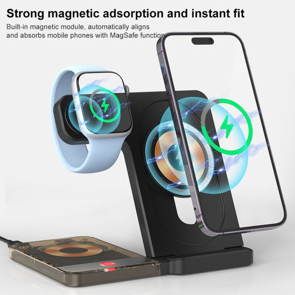U17 15W 5 in 1 Folding Magnetic Wireless Charger with Night Light (Black)