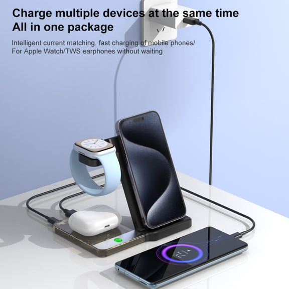 U17 15W 5 in 1 Folding Magnetic Wireless Charger with Night Light (Black)