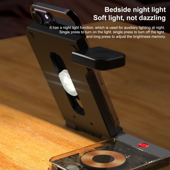 U17 15W 5 in 1 Folding Magnetic Wireless Charger with Night Light (Black)