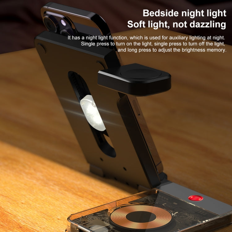 U17 15W 5 in 1 Folding Magnetic Wireless Charger with Night Light (Black)