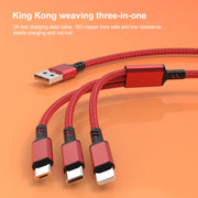 Orange Plug 3A 3 in 1 USB to Type-C / 8 Pin / Micro USB Fast Charging Cable, Cable Length: 1.2m(Black)