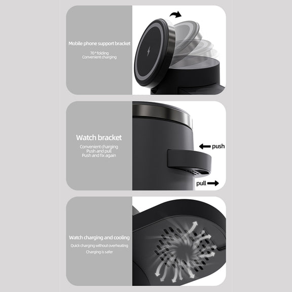 C16 15W 4 in 1 Multifunctional Foldable Magnetic Wireless Charger (White)