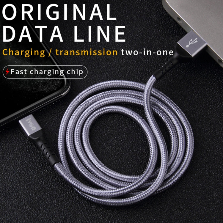 IVON CA89 2.1A USB to 8 Pin Braid Fast Charge Data Cable, Cable Length: 1m(Grey) - free shipping - PMC Jewellery - Order now!