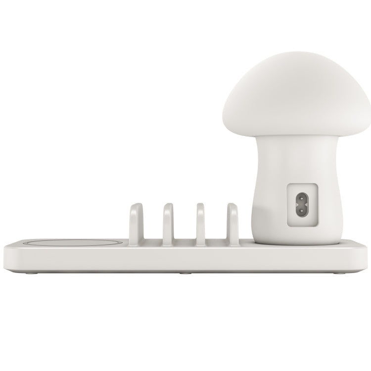 HQ-UD12 Universal 4 in 1 40W QC3.0 3 USB Ports + Wireless Charger Mobile Phone Charging Station with Mushroom Shape LED Light, Length: 1.2m, US Plug (White)