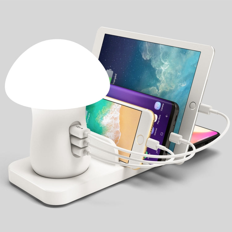 HQ-UD12 Universal 4 in 1 40W QC3.0 3 USB Ports + Wireless Charger Mobile Phone Charging Station with Mushroom Shape LED Light, Length: 1.2m, US Plug (White)