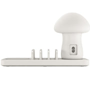 HQ-UD12 Universal 4 in 1 40W QC3.0 3 USB Ports + Wireless Charger Mobile Phone Charging Station with Mushroom Shape LED Light, Length: 1.2m, EU Plug(White)