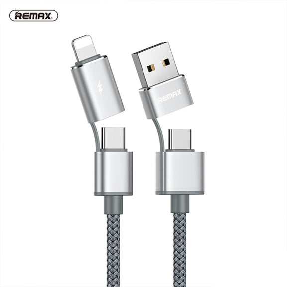 REMAX RC-020t 2.4A Aurora Series 4 in 1 8 Pin + USB +2 x Type-C Data Snyc Charging Cable, Cable Length: 1m(Silver)