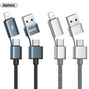 REMAX RC-020t 2.4A Aurora Series 4 in 1 8 Pin + USB +2 x Type-C Data Snyc Charging Cable, Cable Length: 1m(Silver)