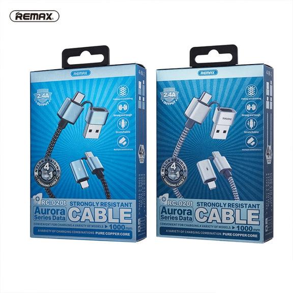 REMAX RC-020t 2.4A Aurora Series 4 in 1 8 Pin + USB +2 x Type-C Data Snyc Charging Cable, Cable Length: 1m(Silver)