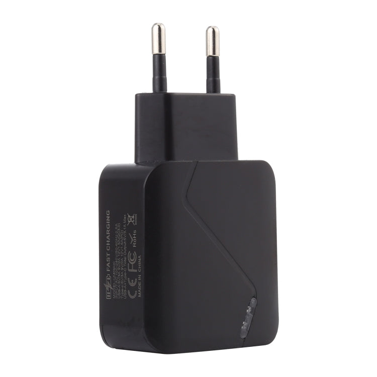 LZ-819A+C QC3.0 USB + PD 18W USB-C / Type-C Interfaces Travel Charger with Indicator Light, EU Plug (Black)