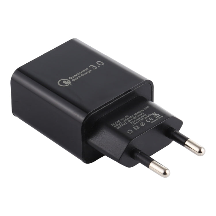LZ-706 QC3.0 Single USB Port Travel Charger, EU Plug (Black)