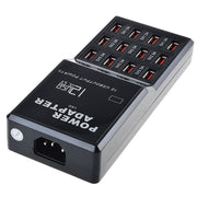W-858 12A 12 Ports USB Fast Charging Dock Desktop Smart Charger AC100-240V, US Plug (Black)