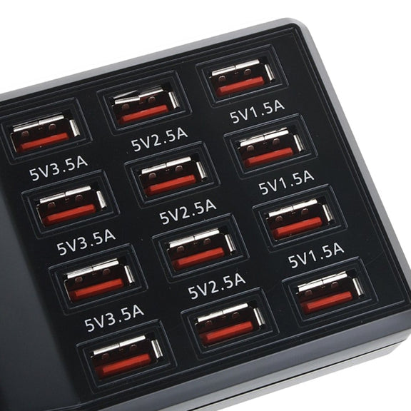 W-858 12A 12 Ports USB Fast Charging Dock Desktop Smart Charger AC100-240V, US Plug (Black)