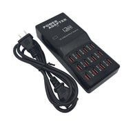 W-858 12A 12 Ports USB Fast Charging Dock Desktop Smart Charger AC100-240V, US Plug (Black)