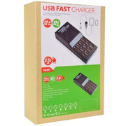 W-858 12A 12 Ports USB Fast Charging Dock Desktop Smart Charger AC100-240V, US Plug (Black)
