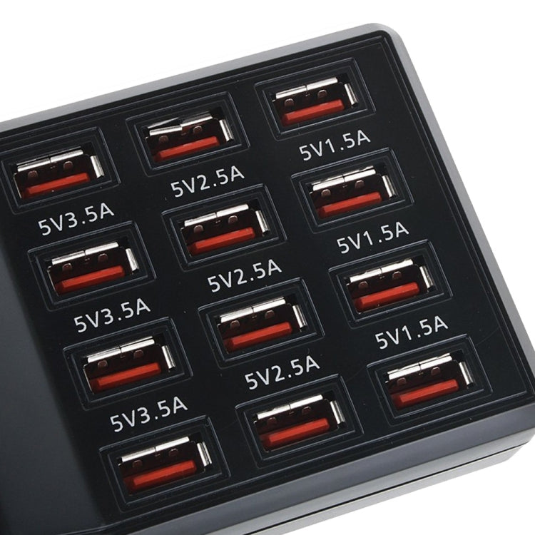 W-858 12A 12 Ports USB Fast Charging Dock Desktop Smart Charger AC100-240V, UK Plug (Black)
