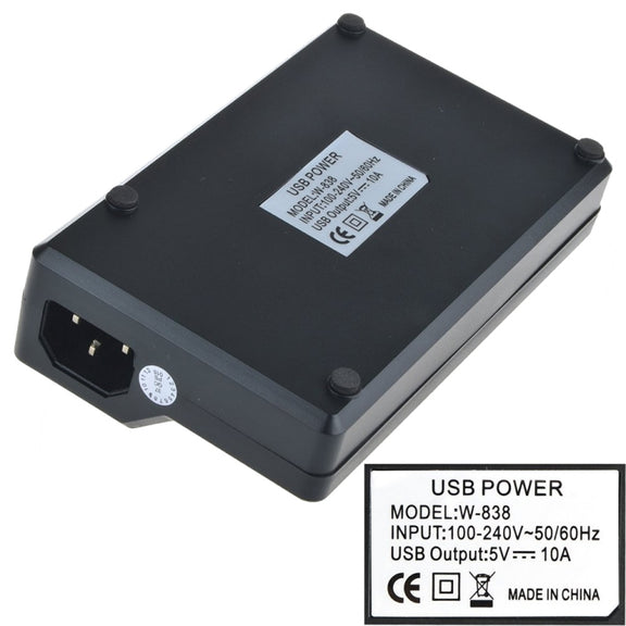 W-838 60W 10 Ports USB Fast Charging Dock Desktop Smart Charger AC100-240V, US Plug (Black)