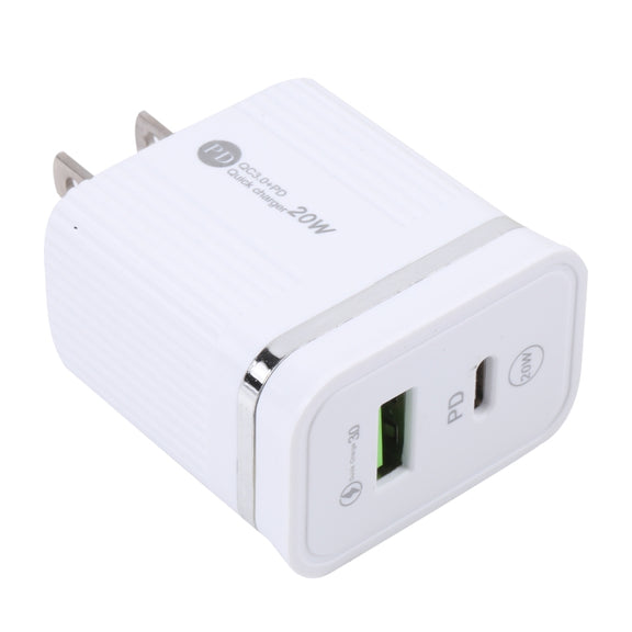46-A2C2 20W PD + QC3.0 USB Multifunction Fast Charger,US Plug(White)
