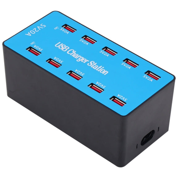 A5B 100W 10 Ports USB Smart Charging Station with Indicator Light, EU Plug