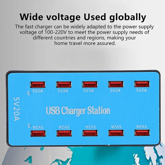 A5B 100W 10 Ports USB Smart Charging Station with Indicator Light, EU Plug