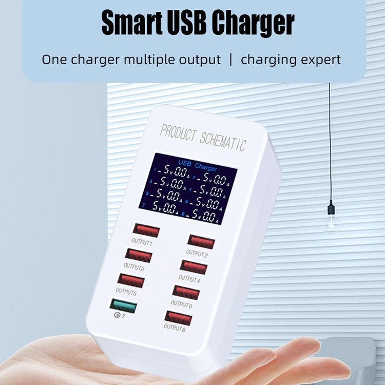 A8 50W 8 Ports USB + QC3.0 Smart Charging Station with Digital Display AC100-240V, EU Plug