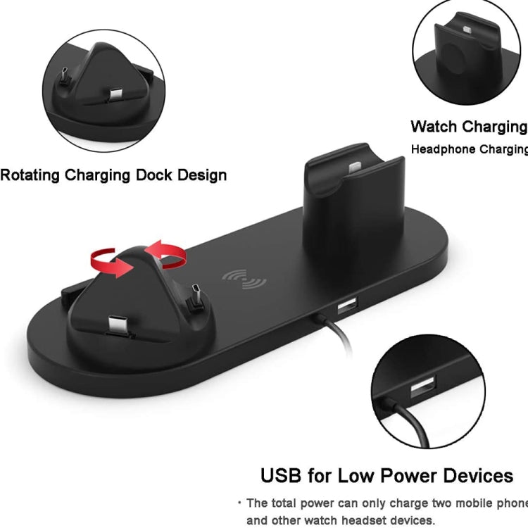 HQ-UD15-upgraded 6 in 1 Wireless Charger For iPhone, Apple Watch, AirPods and Other Android Phones(Black) - Wireless Charger by PMC TechLife | Online Shopping South Africa | PMC TechLife