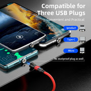 1m 3A Output 3 in 1 USB to 8 Pin + USB-C / Type-C + Micro USB 540 Degree Rotating Magnetic Data Sync Charging Cable(Black)