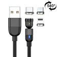 2m 3A Output 3 in 1 USB to 8 Pin + USB-C / Type-C + Micro USB 540 Degree Rotating Magnetic Data Sync Charging Cable(Black) - free shipping - PMC TechLife - Order now!
