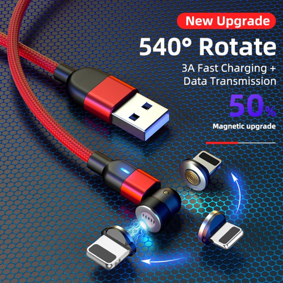 1m 3A Output USB to 8 Pin 540 Degree Rotating Magnetic Data Sync Charging Cable(Black)