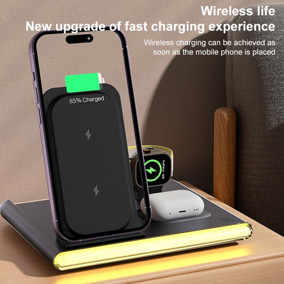 C27 15W 4 in 1 Foldable Magnetic Wireless Charger with Ambient Light (White)