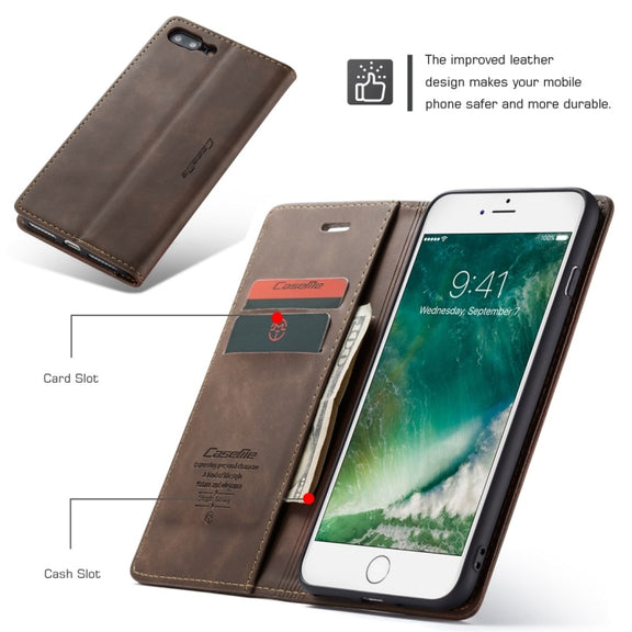 CaseMe-013 Multifunctional Retro Frosted Horizontal Flip Leather Case for iPhone 7 Plus / 8 Plus, with Card Slot & Holder & Wallet(Coffee)