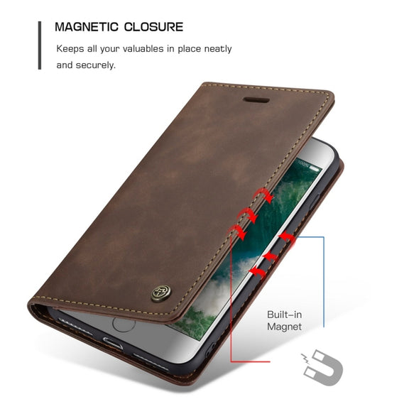CaseMe-013 Multifunctional Retro Frosted Horizontal Flip Leather Case for iPhone 7 Plus / 8 Plus, with Card Slot & Holder & Wallet(Coffee)
