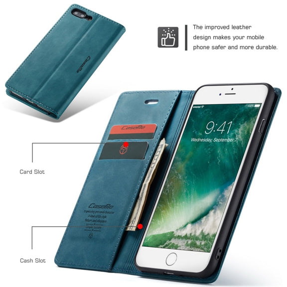 CaseMe-013 Multifunctional Retro Frosted Horizontal Flip Leather Case for iPhone 7 Plus / 8 Plus, with Card Slot & Holder & Wallet(Blue)