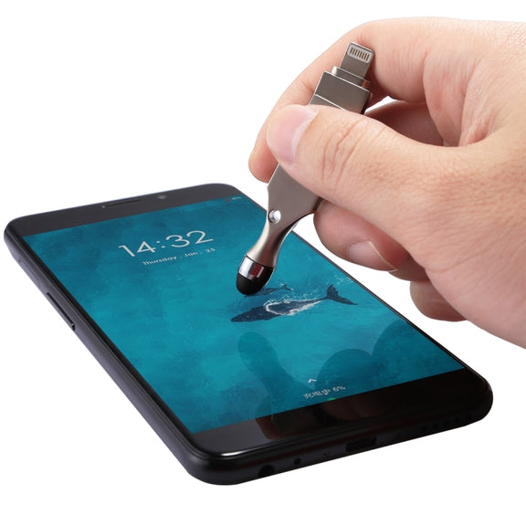 RQW-10E 2 in 1 USB 2.0 & 8 Pin 32GB Flash Drive with Stylus Pen, for iPhone & iPad & iPod & Most Android Smartphones & PC Computer