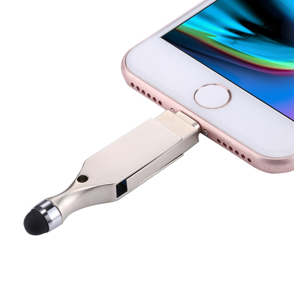 RQW-10E 2 in 1 USB 2.0 & 8 Pin 64GB Flash Drive with Stylus Pen, for iPhone & iPad & iPod & Most Android Smartphones & PC Computer