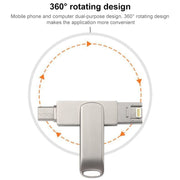 RQW-10X 3 in 1 USB 2.0 & 8 Pin & USB-C / Type-C 32GB Flash Drive, for iPhone & iPad & iPod & Most Android Smartphones & PC Computer