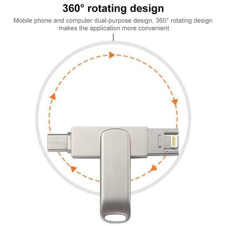 RQW-10X 3 in 1 USB 2.0 & 8 Pin & USB-C / Type-C 32GB Flash Drive, for iPhone & iPad & iPod & Most Android Smartphones & PC Computer