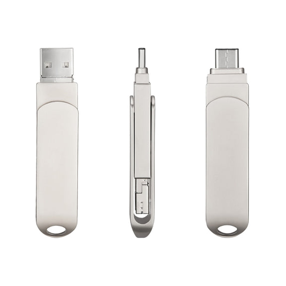 RQW-10X 3 in 1 USB 2.0 & 8 Pin & USB-C / Type-C 16GB Flash Drive, for iPhone & iPad & iPod & Most Android Smartphones & PC Computer