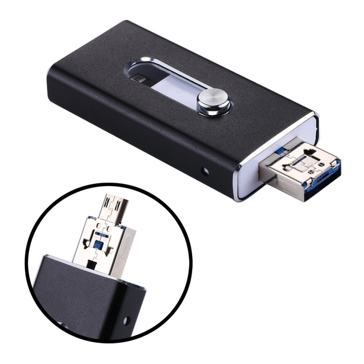 RQW-02 3 in 1 USB 2.0 & 8 Pin & Micro USB 32GB Flash Drive(Black)