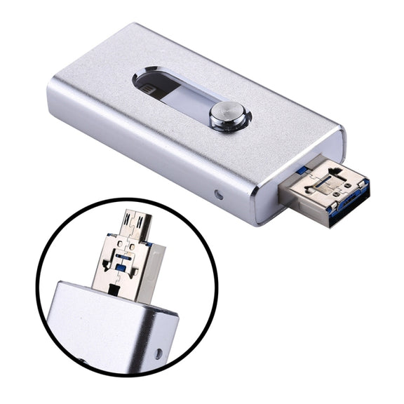 RQW-02 3 in 1 USB 2.0 & 8 Pin & Micro USB 32GB Flash Drive(Silver)