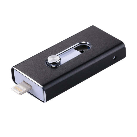 RQW-02 3 in 1 USB 2.0 & 8 Pin & Micro USB 64GB Flash Drive(Black)