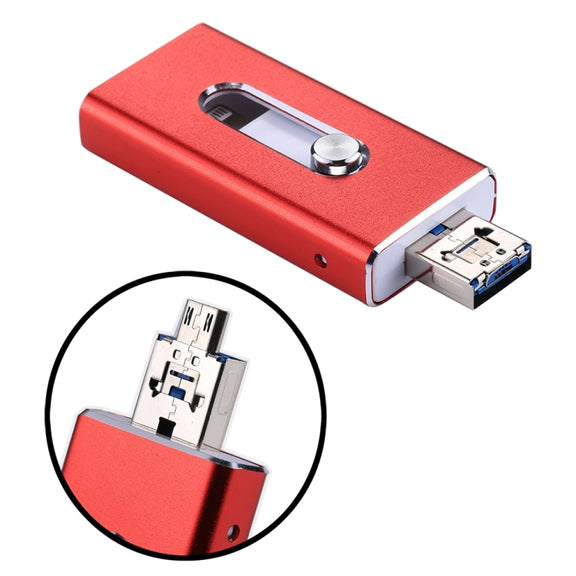 RQW-02 3 in 1 USB 2.0 & 8 Pin & Micro USB 64GB Flash Drive(Red)