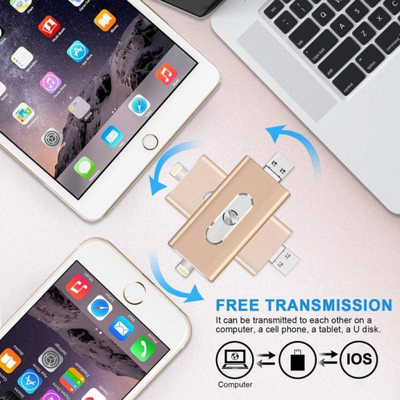 RQW-02 3 in 1 USB 2.0 & 8 Pin & Micro USB 64GB Flash Drive(Red)