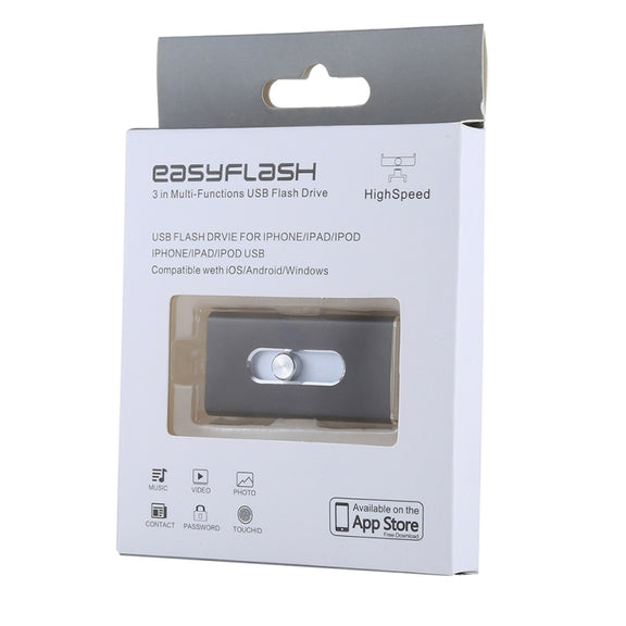 RQW-02 3 in 1 USB 2.0 & 8 Pin & Micro USB 128GB Flash Drive(Black)