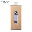 RQW-02 3 in 1 USB 2.0 & 8 Pin & Micro USB 128GB Flash Drive(Gold) - U Disk & Card Reader by PMC TechLife | Online Shopping South Africa | PMC TechLife | Buy Now Pay Later Mobicred