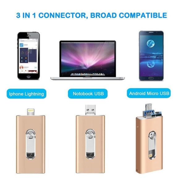 RQW-02 3 in 1 USB 2.0 & 8 Pin & Micro USB 16GB Flash Drive(Black)