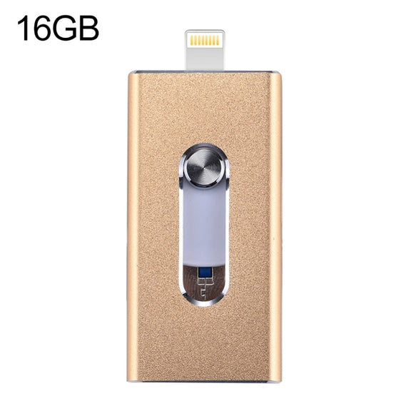 RQW-02  3 in 1 USB 2.0 & 8 Pin & Micro USB 16GB Flash Drive(Gold)
