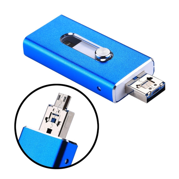 RQW-02  3 in 1 USB 2.0 & 8 Pin & Micro USB 16GB Flash Drive(Blue)